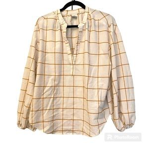 A NEW DAY Long Sleeve Shirt Women’s Size XL Cream Window Pane Orange Outline